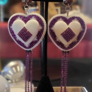 Purple and White Beaded Earrings for Women